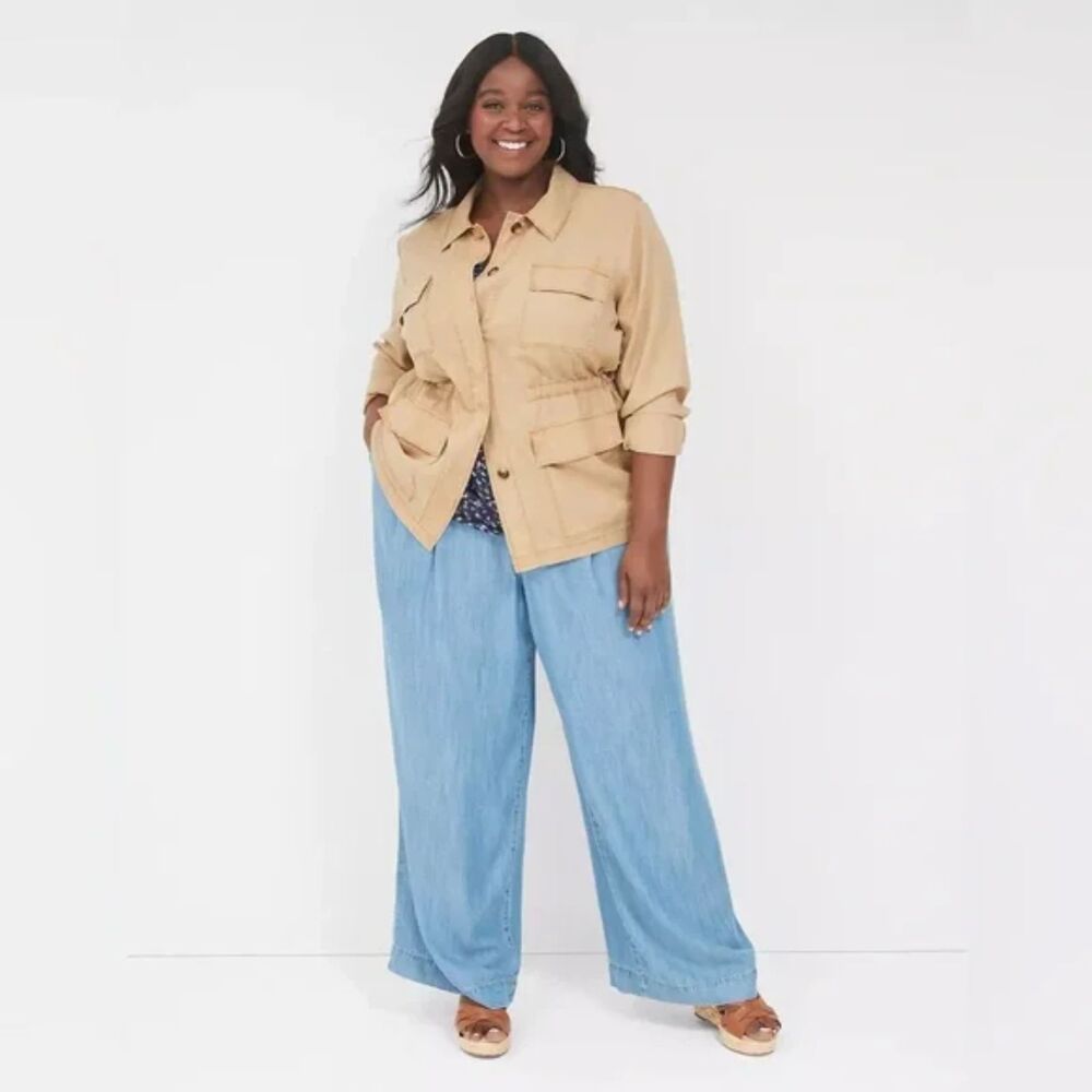 Lane Bryant Tencel Twill Cargo Military Utility Jacket Tan Plus Size: 14/16 NWOT - Picture 4 of 9